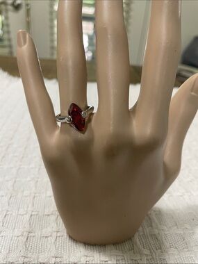 Sterling Silver Red Marquise granite Solitaire Ring size 6